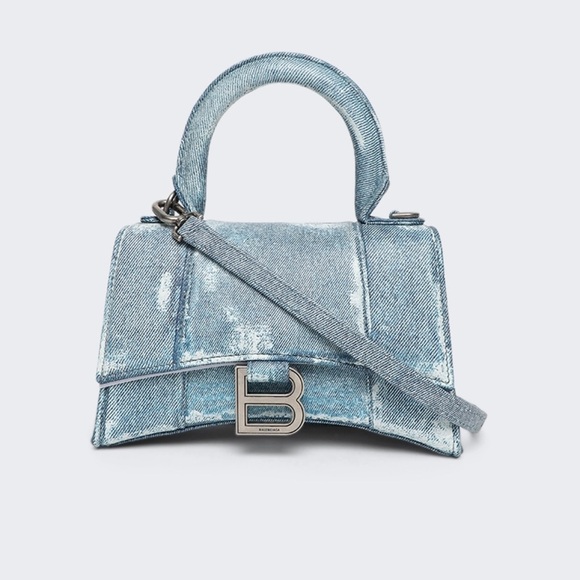 Balenciaga Handbags - Balenciaga Hourglass XS Top Handle Bag In Distressed Denim Blue